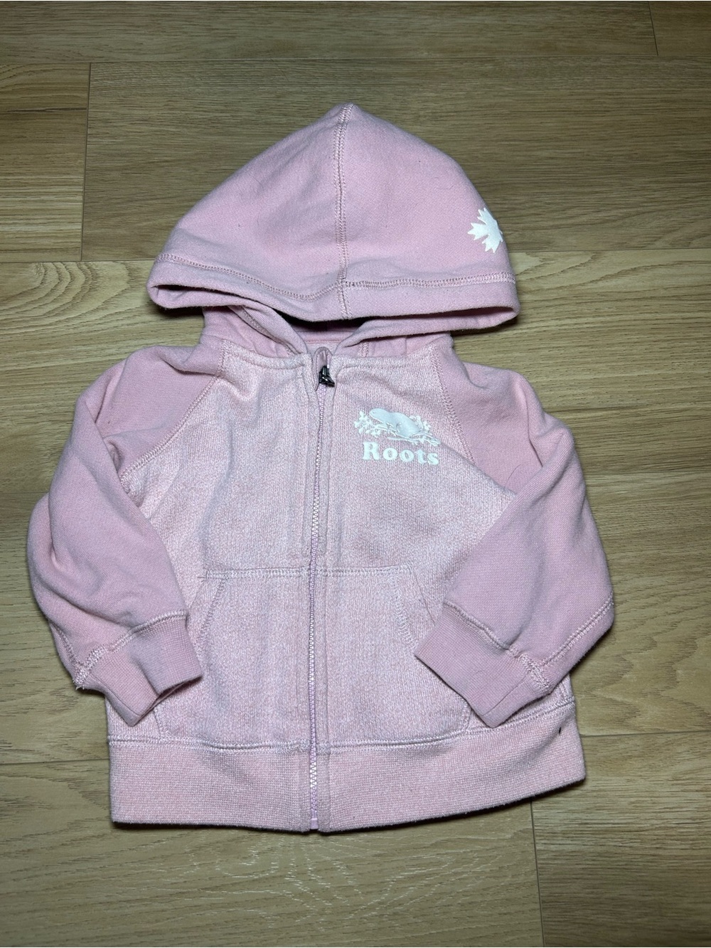 Roots Light Pink Hooded Zip-Up Kids Sweatshirt